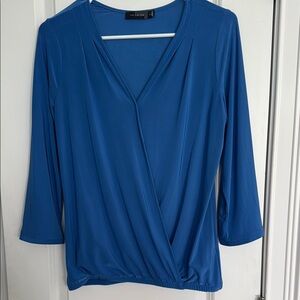 The Limited Blue Wrap Blouse with 3/4 Sleeves